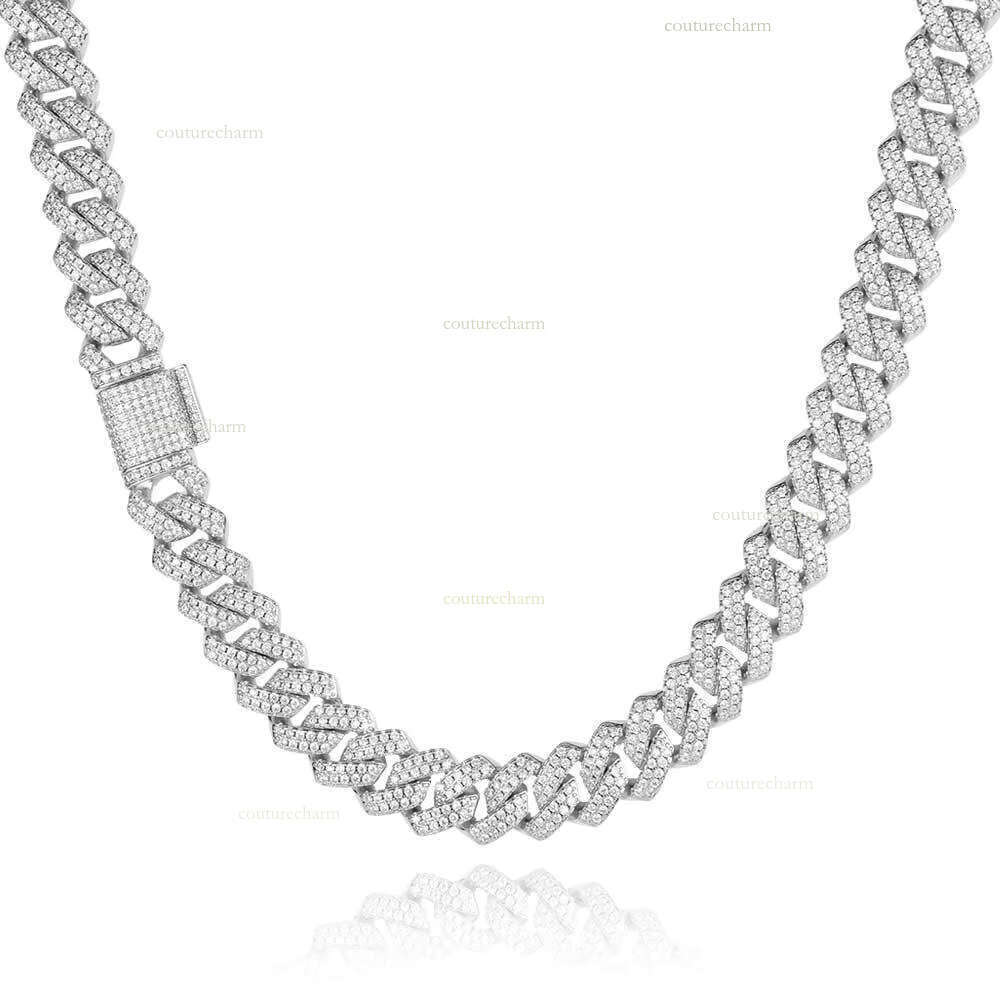 12mm White Gold Plated Sterg Sier VVS Moissanite Dia Cuban k Chain Bracelet Iced Out Mossanite Jewelry
