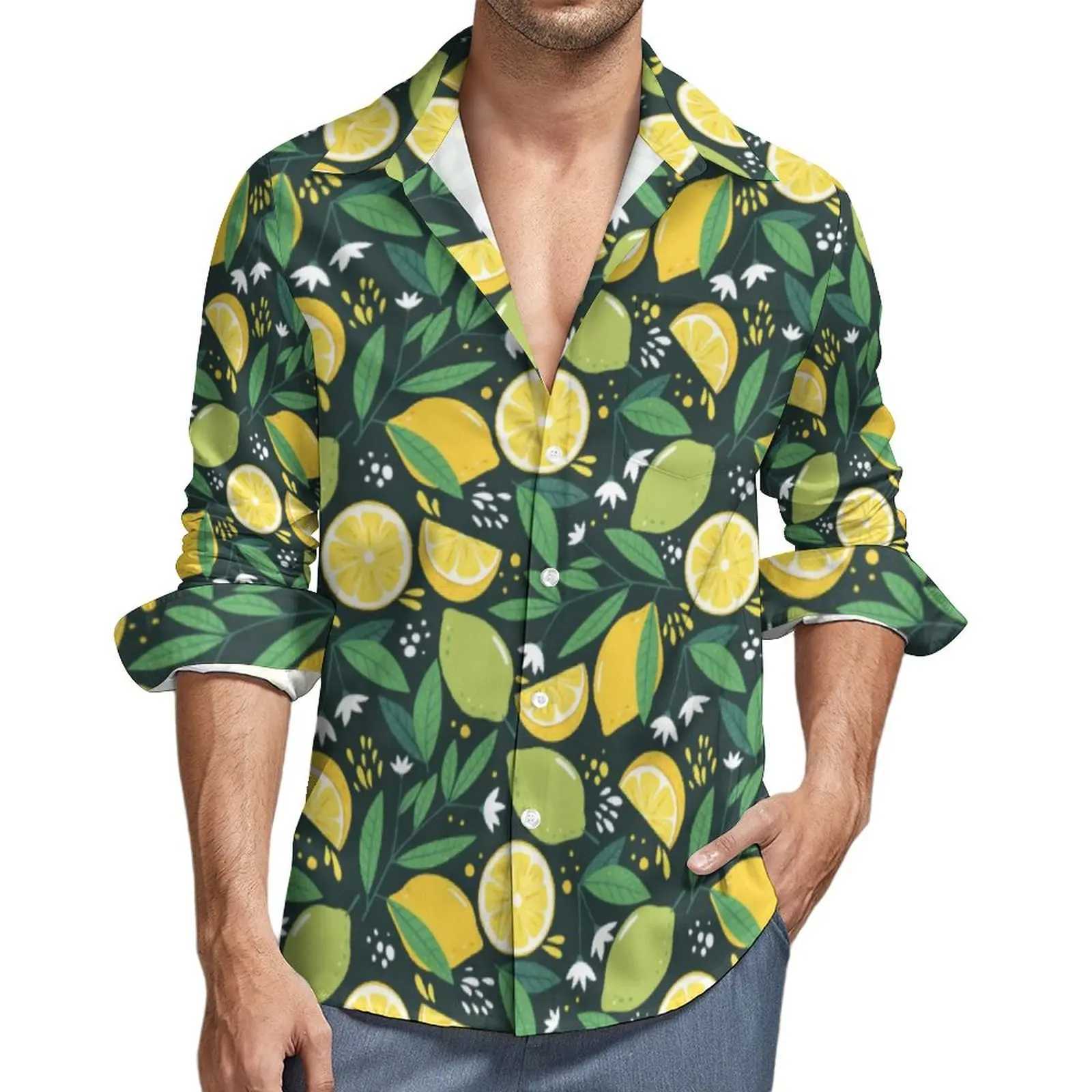 Fashion Mens Shirt 3D Yellow Lemon Printed Fruit Shirt Autumn Casual Shirt Trend Shirt Long Sleeve Pattern Clothing Top X250410