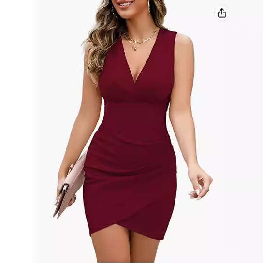 IHOT women's deep V-neck sleeveless artificial wrap pleated tight party tail dress 2025 new casual fashion trend clothing