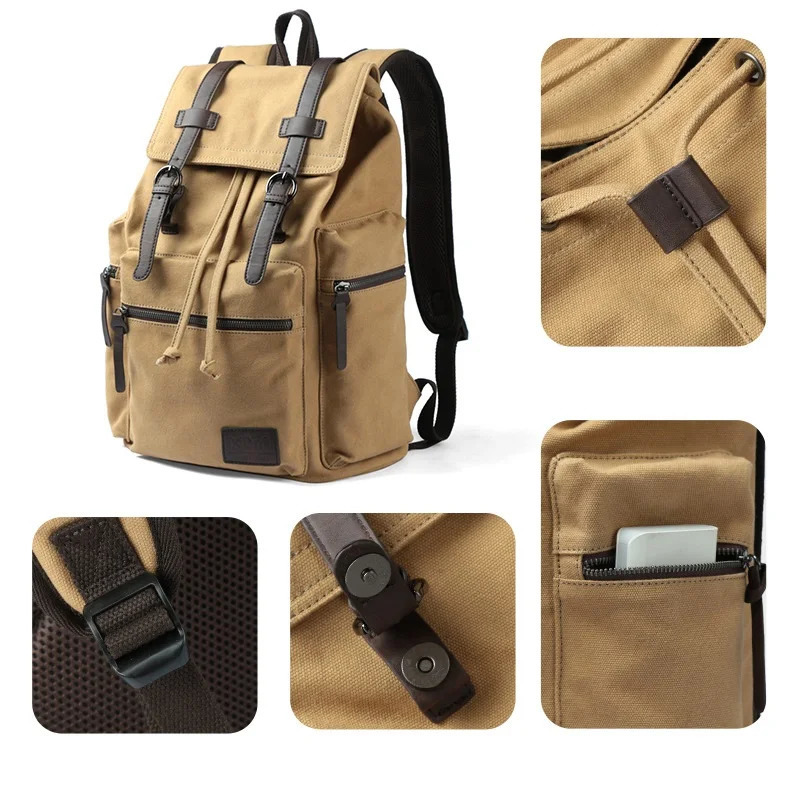 Unisex Retro travel Backpack for mountain climbing High quality canvas college student largecapacity computer backpack men 251110