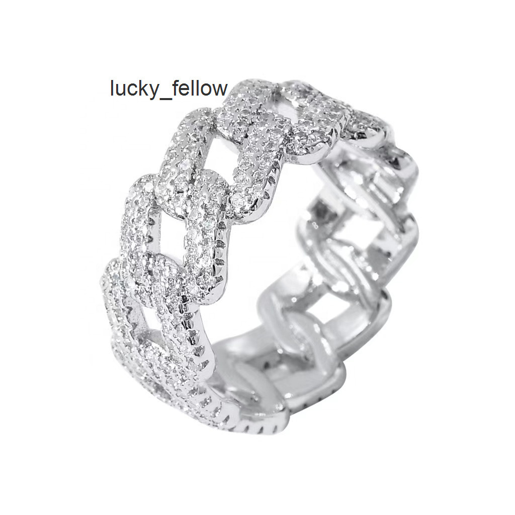 New Hip Hop Ring 14K Gold Plated Jewelry Fashion Diamond Ring Bling Iced Out CZ/Moissanite Cuban Chain Ring for Women and Men