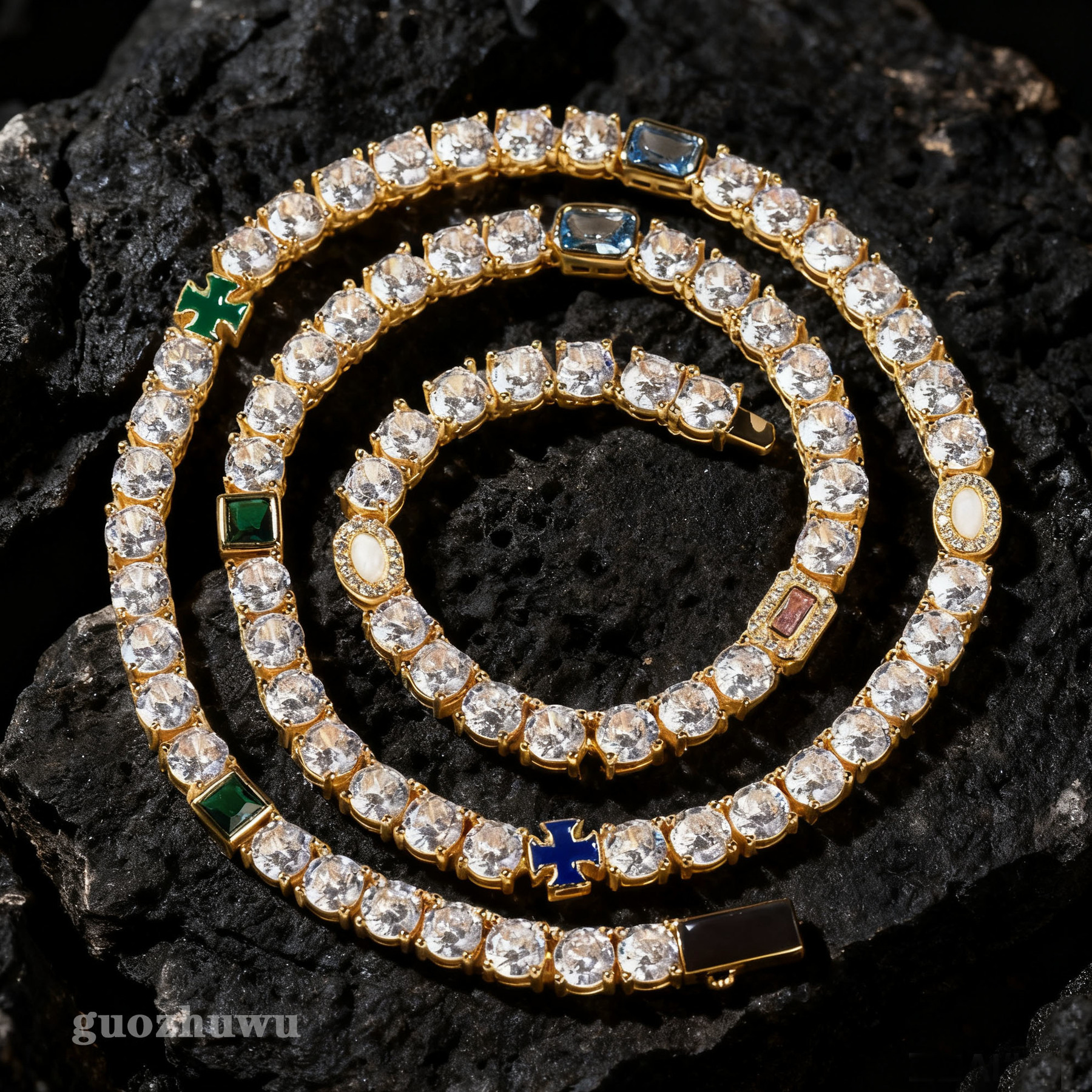 Hip Hop Full Colorful Cz Stones Opal Tennis Chain Necklace 14k Real Gold Plated Copper Bling Cubic Zircon Unisex Chains Party Rap Jewelry Accessories 