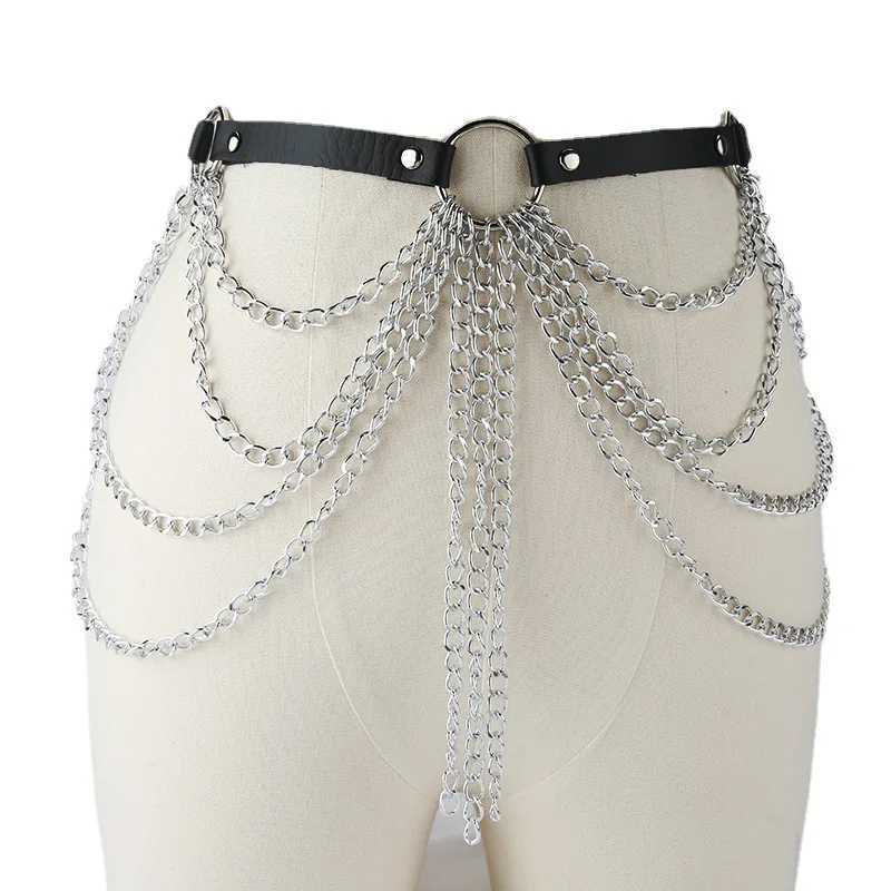 Sexy Wen Gothic hip-hop belt with chain Harajuku punk style Jk waist adjustable disco dance Pu dress jeans belt X250410