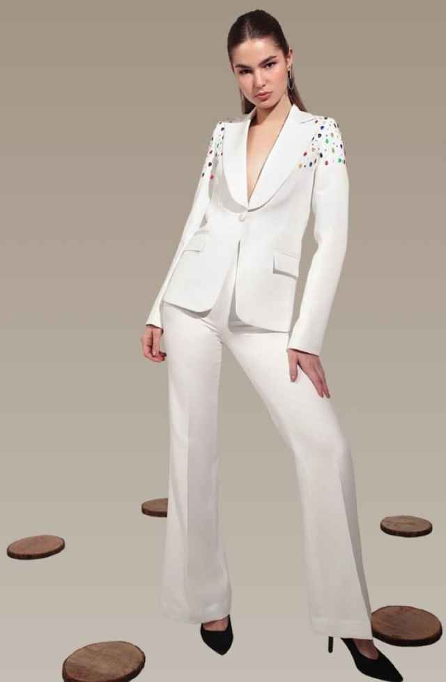 Colorful Beads Women Blazer Suits Leisure Ladies Slim Fit Fashion Wear Prom Birthday Party Customized Blazer Sets 2 Pieces