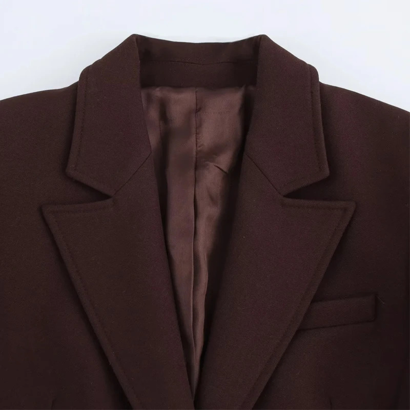 HXAO Womens Blazer Office Wear Brown Woman Spring Long Sleeve Fitted Commute Button Elegant Women Blazers 251110