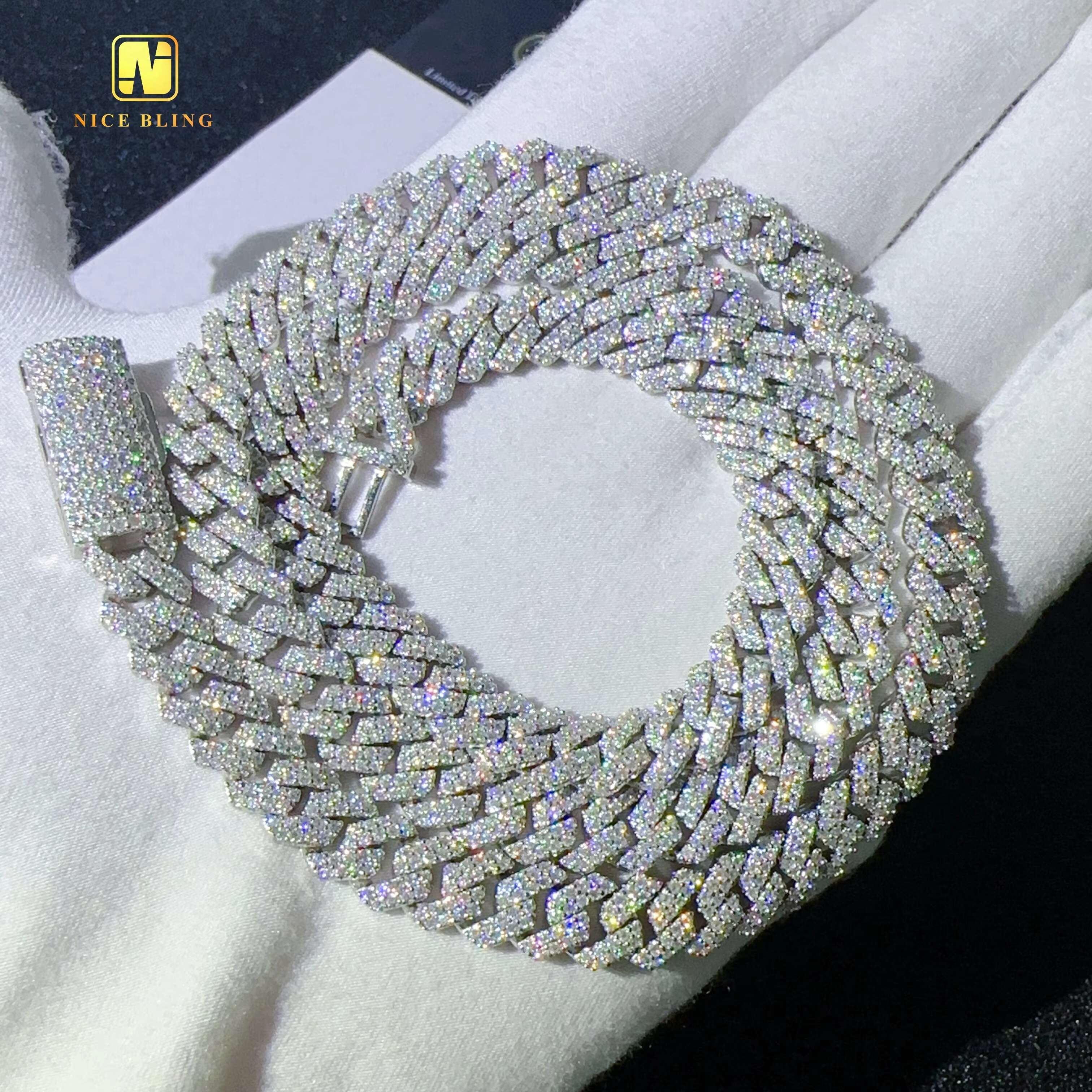 Real Gold Plated 8mm Cuban Link Chains Hip Hop Jewelry 925 Silver Moissanite Cuban Necklaces bracelets