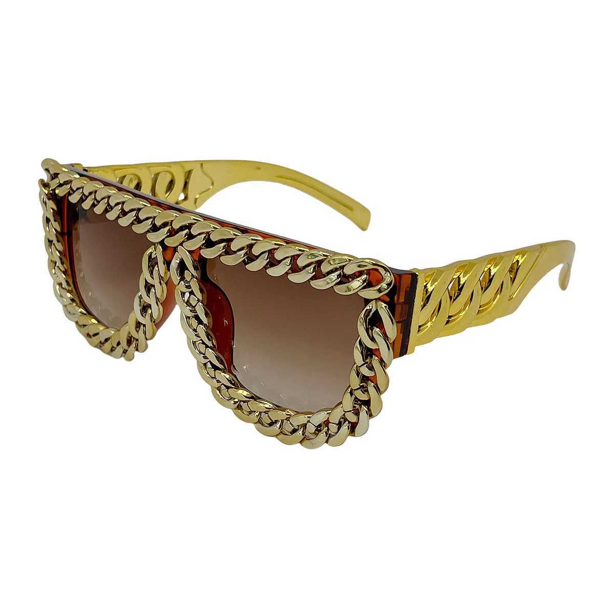 Gold Chain Oversized Square Sunglasses for Men Retro Exaggerated Fashion Designer Punk Sun Glasses for Beach Outdoor Party ShadeW251108