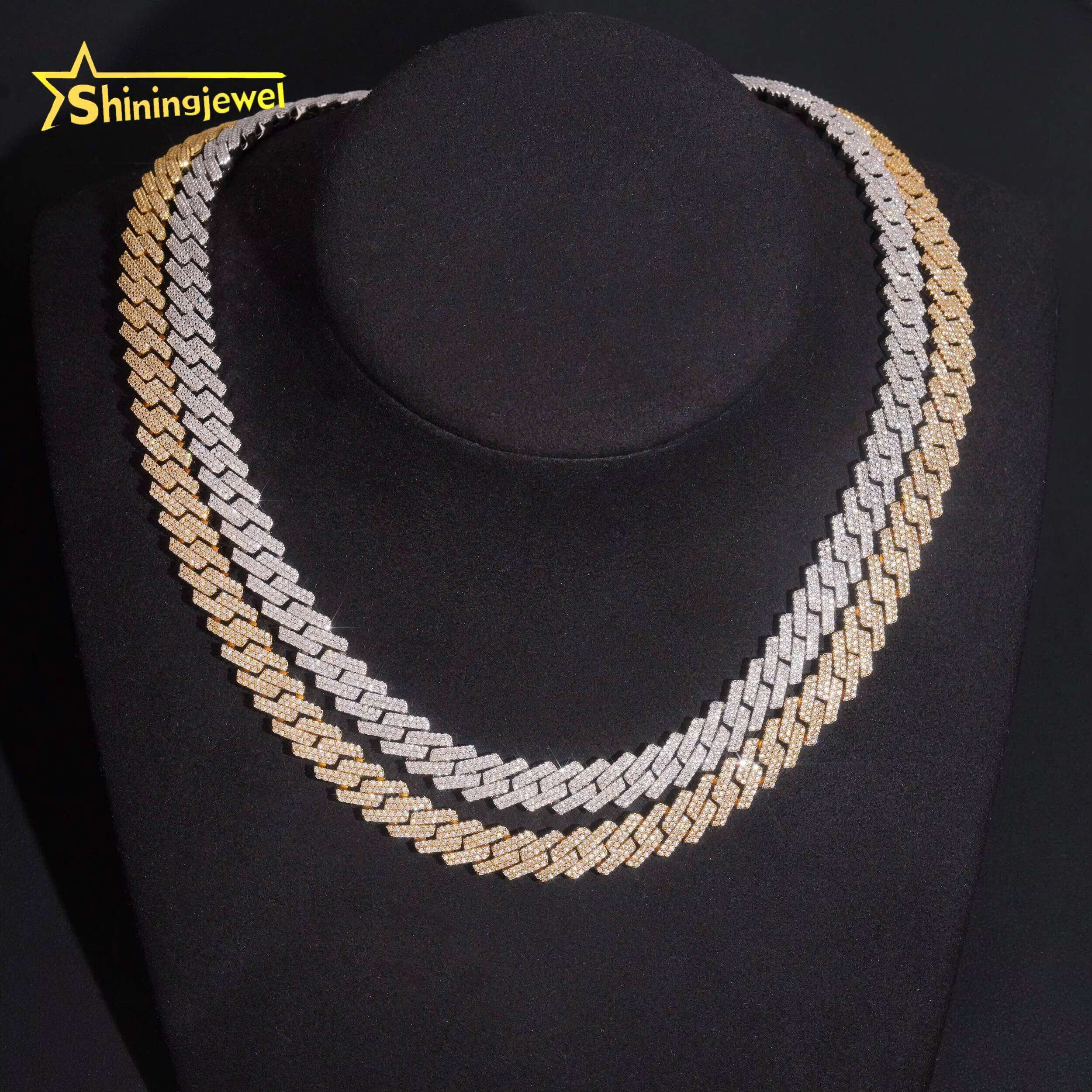 Large Stocks 10mm 2 Rows 925 Sterling Silver Hip Hop Jewelry Men Fashion Necklace Iced Out Moissanite Diamond Cuban Link Chain