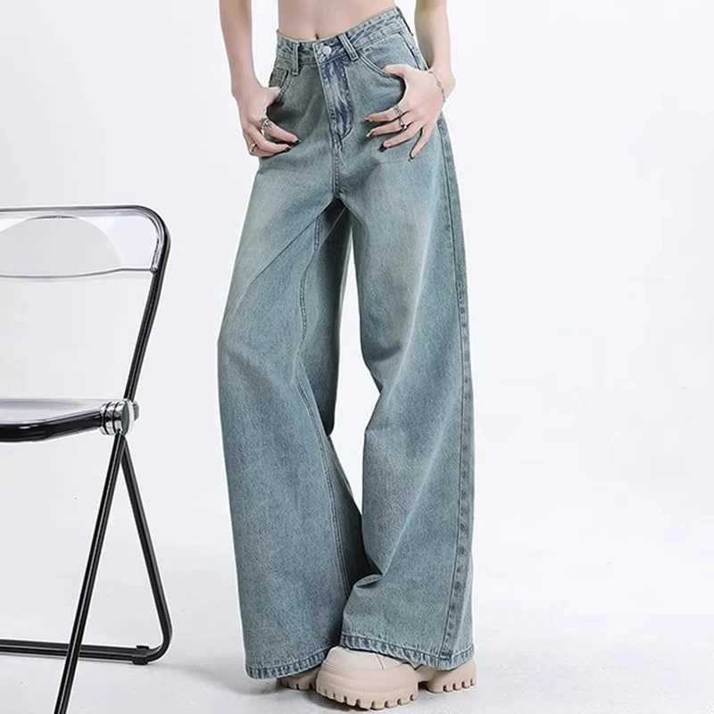 Women High Waist Korean Slacks Wide Leg Jeans Girls Punk 90s Vintage Denim Straight Leg Pants Female Light Blue Baggy Trousers C251110