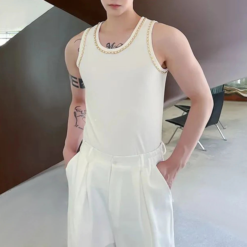 Mens Y2K chain tight fitting vest unisex style street top personalized casual sexy nightclub versatile vest unisex 250408