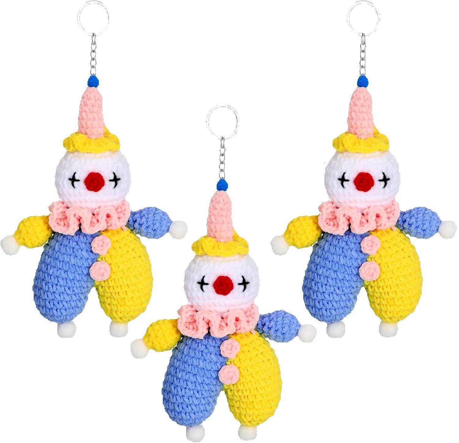 Christmas 3 Pcs Handmade Crochet Keychains Cute Clown Charm Funny Pendant Birthday Gifts for Car Key BackpackCute Style ddmybear