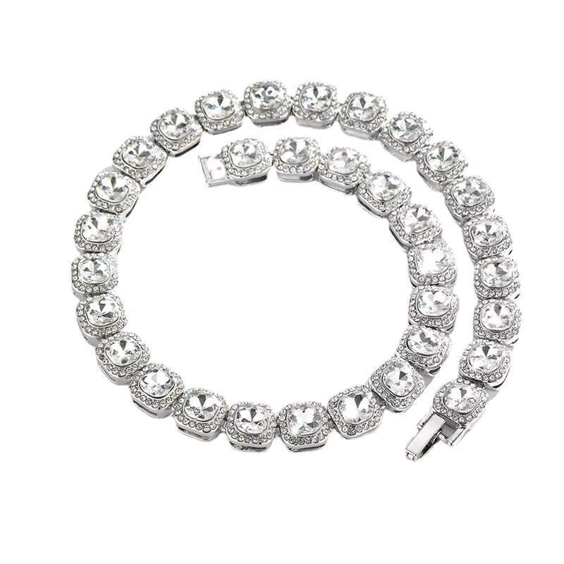 Hip hop chilled square tennis chain necklace, fashionable gold-plated necklace accessories