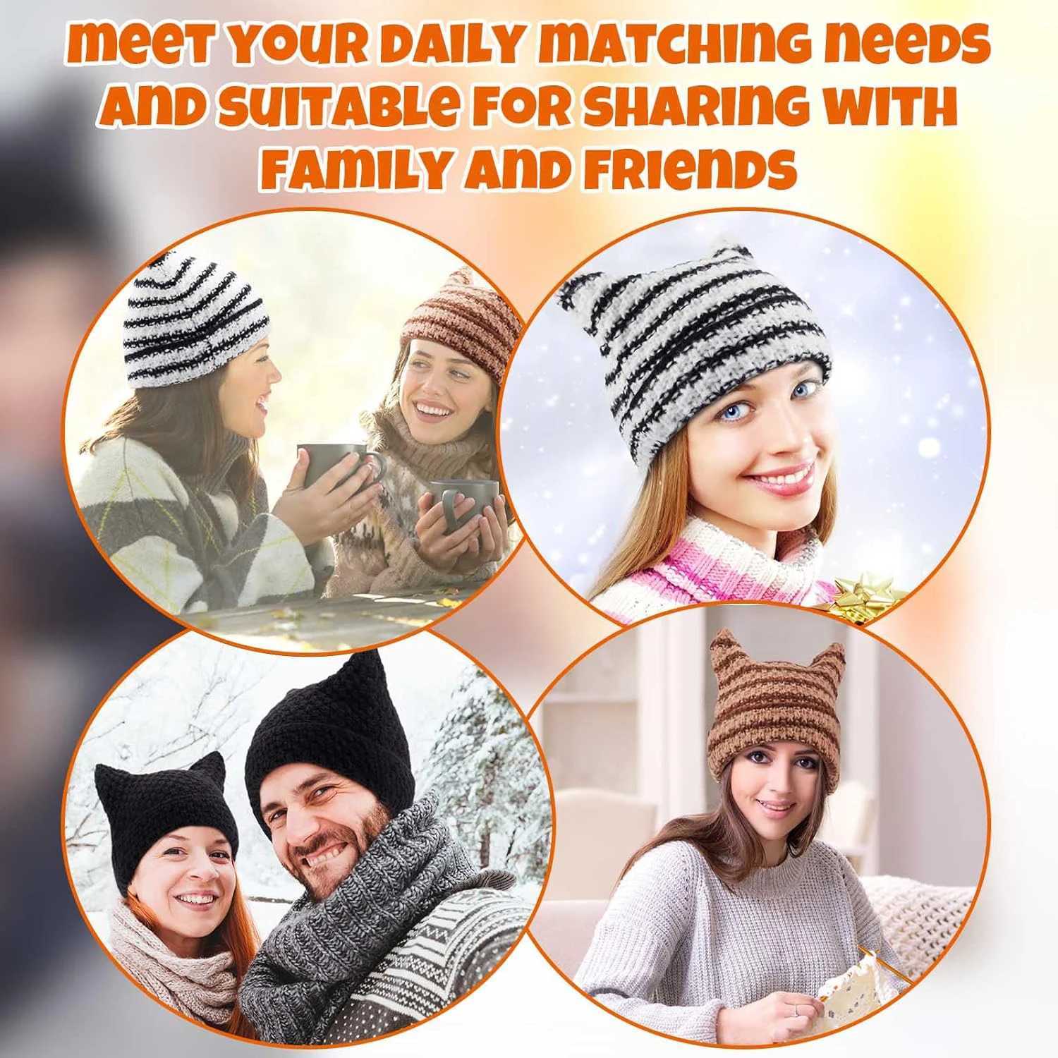 New Japanese Streetwear Harajuku Beanie Little Devil Striped Knitted Hat Women Girls Autumn Winter Cute Cat Ears CapXJ251110