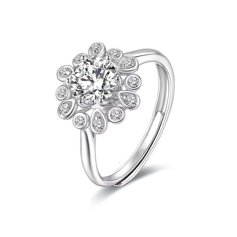 1 S925 Pure Silver Peacock Opening Moissanite Ring Korean Version Non Fading Accessory Ring