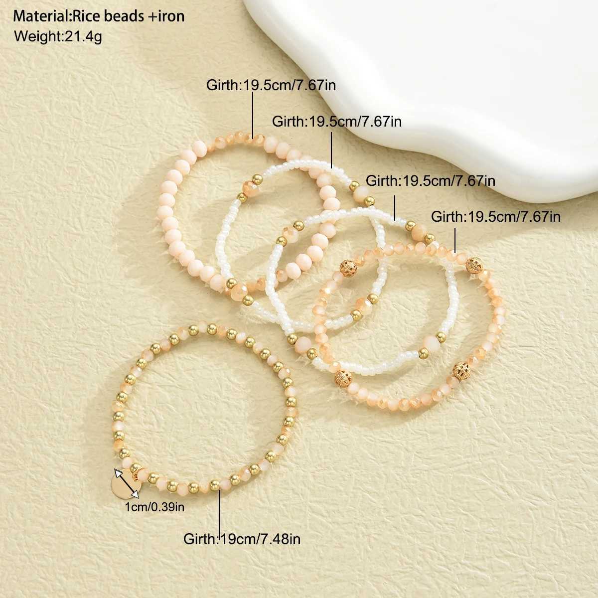 5pcs Bohemian Rice Beads Disc Bracelets for Women Simple Delicate Stacked Beaded Bracelet Fashion Jewelry Summer Beach DateT251110