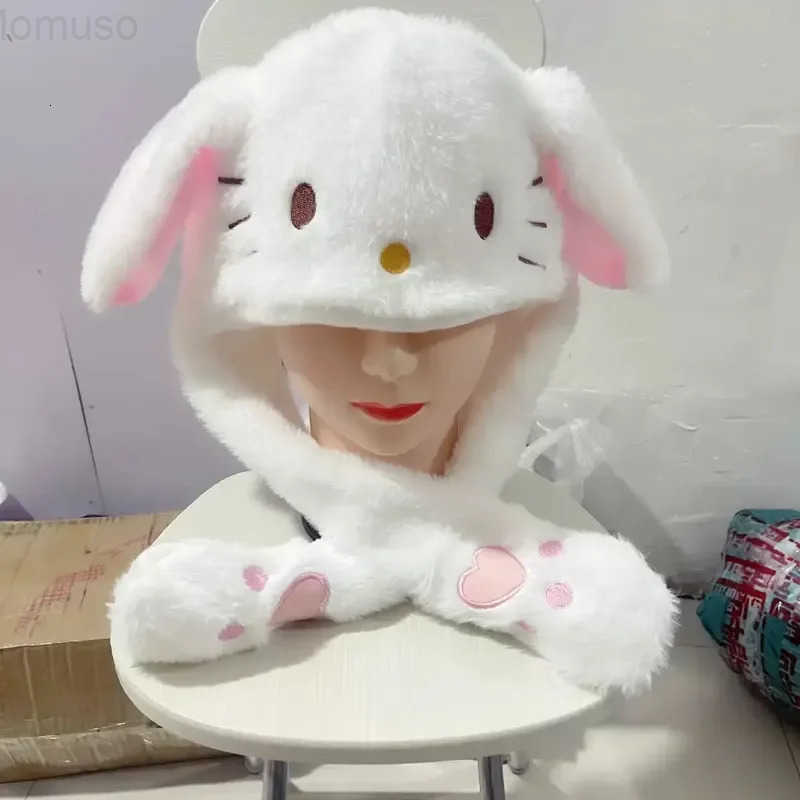 Sanrio Cute Winter Warm Soft Plush Hat Anime Hello Kitty Melody Cinnamoroll Kuromi Kawaii Ear Moving Hat Winter Trendy Toys Girl Gifts H251110
