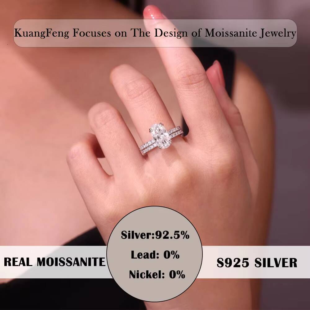 538CTW Oval Cut Moissanite Ring Set Egg Shape Center with Eternity Band 925 Silver Engagement Jewelry Gift for Women