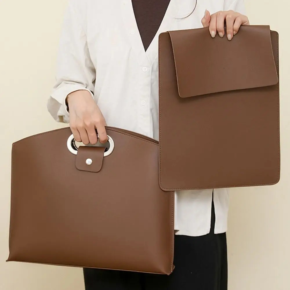 Fashionable PU Office Document Tote Bag Large Capacity Laptop Bag Computer Bag Solid Color Handbag File Bag Travel R251110