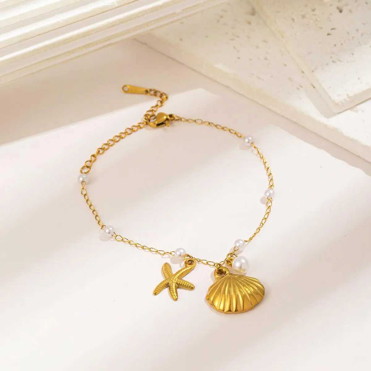 Stainless Steel Shell Pearl Starfish Drop Chain Bracelet Bangle for Women High Quality Jewelry Ocean Style Summer AccessoriesT251110
