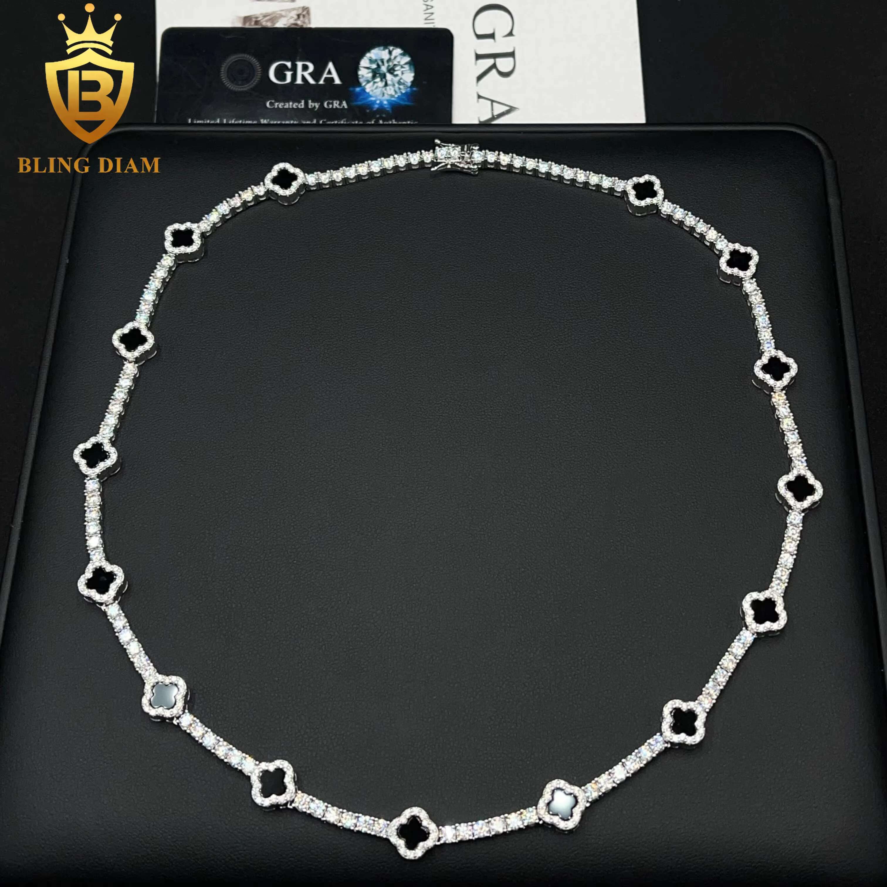 Small Black Clover 3mm New Design 925 Silver VVS Moissanite Pass Diamond Tester Tennis Bracelet Necklace
