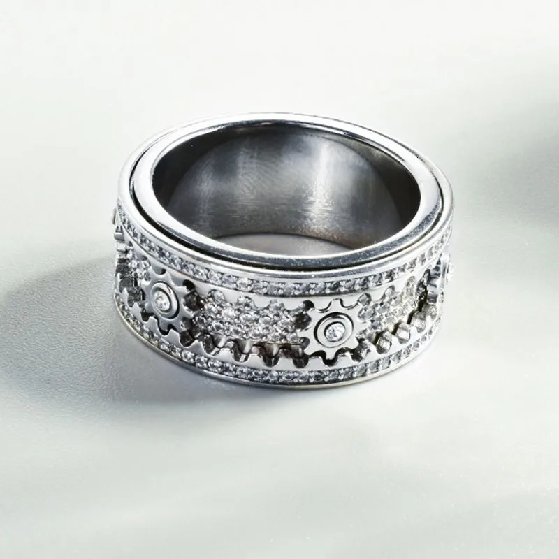 S925 Sterling Silver Charms Rings for Women Mechanical Gear-shaped Inlaid Micro Zircon Rotating Good Luck Jewelry Accessory 251110