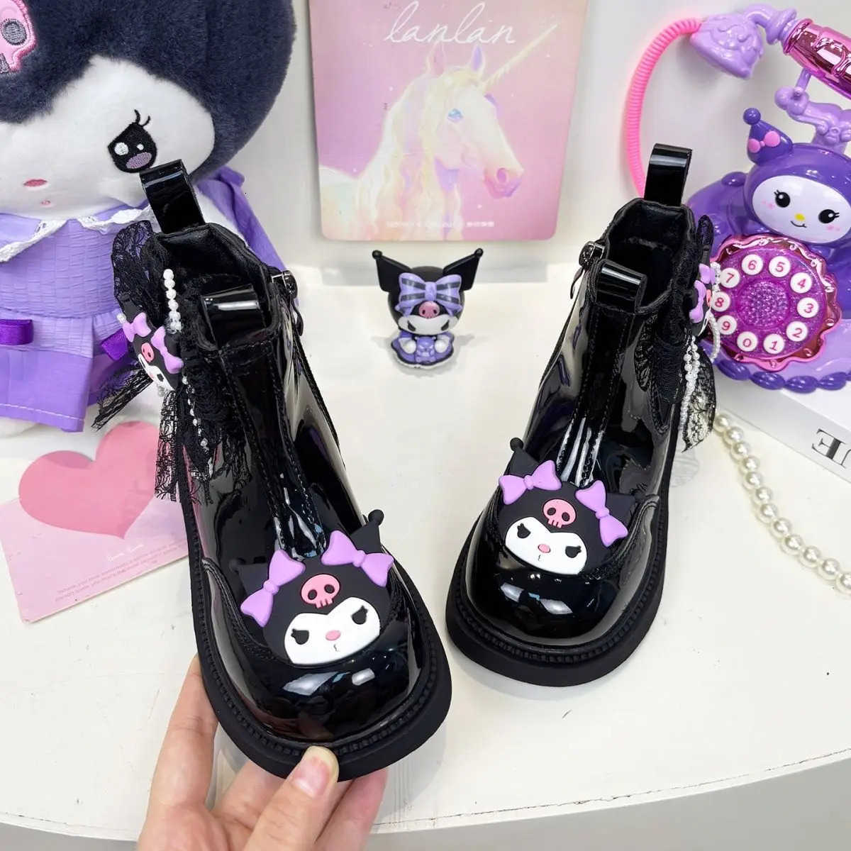 Sanrio Kawaii Kuromi Autumn Winter Girl Cotton Boots Children Lovely Cartoon Martin Boots Student Thermal Cotton Shoes Gifts H251110