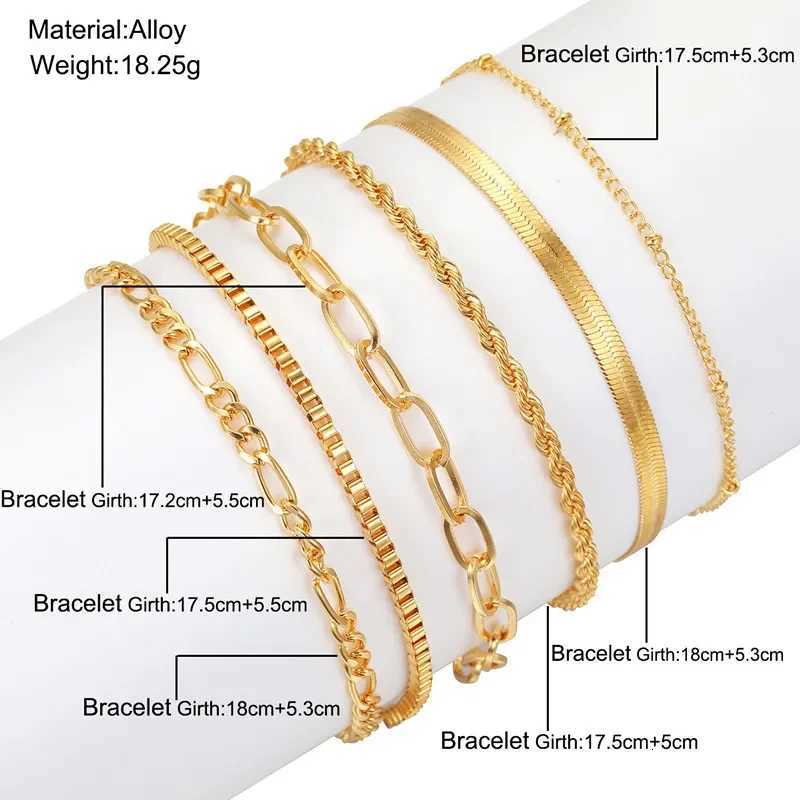 Bohemian Minimalist Metal Chain Womens Set of 6 Multi-layer Chain Simple Fashionable Bracelets Wedding Jewelry Birthday GiftsT251110