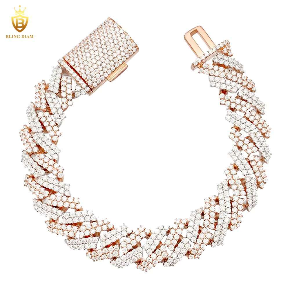 15mm Iced Out Hip Hop Jewelry Cuban Link Chain 925 Sterling Silver VVS Moissanite Bracelet Necklace