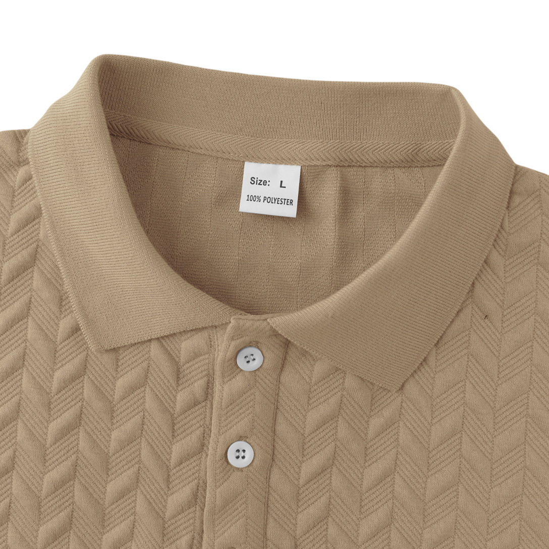 Polo shirt solid color jacquard short sleeved casual slim fit lapel shirt for men
