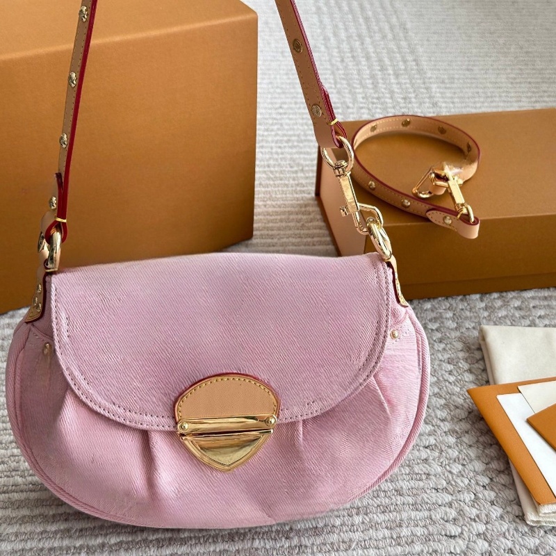 Fashion Newest Luxury Designer bag Women Crossbody bag Denim Pink Blue Leather Handbag Shoulder Bags Female Croissant Chain Top Quality Purses