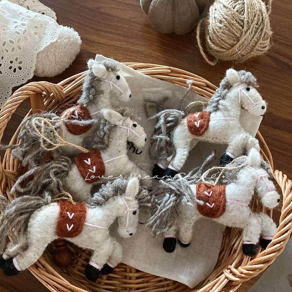 Gray Wool Felt Pony Keychain Bag Charm, Autumn Winter Cute Fashion Versatile Pendant for Women, Unique Accessory In-Stock