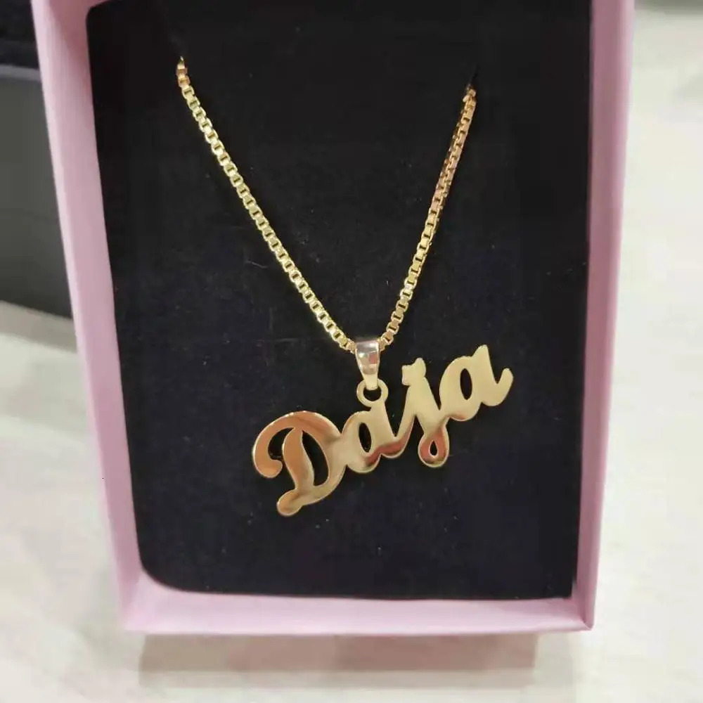 Box Chain Custom Jewelry Personalized Name Pendant Necklace Handmade Detachable Cursive Nameplate Choker Women Men Christmas 250409