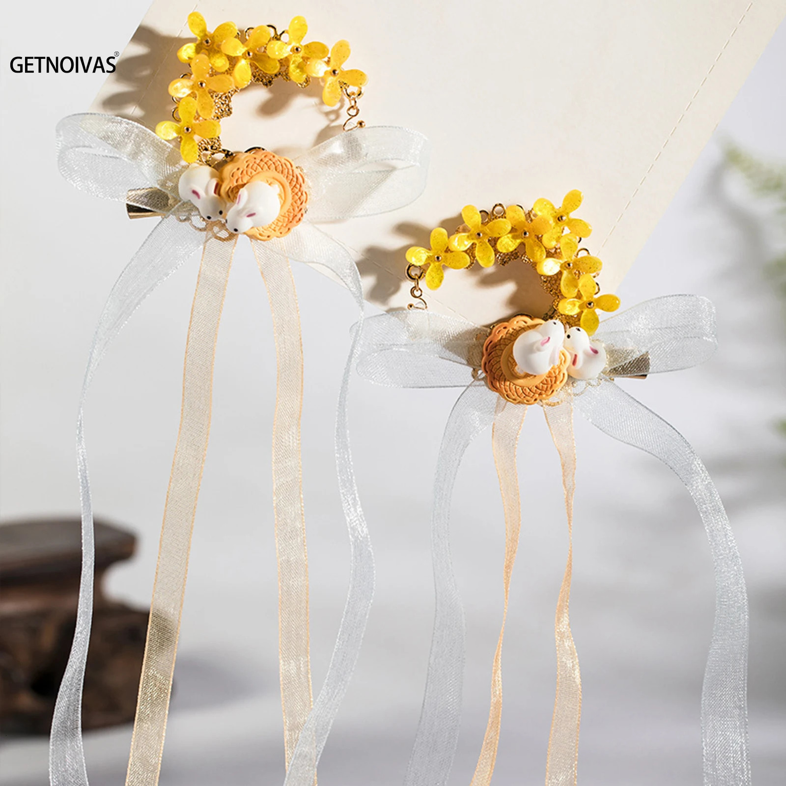 Vintage rabbit hair clip Chinese Hanfu hair accessories womens tassel bucket autumn holiday gift flower hair clip 250409