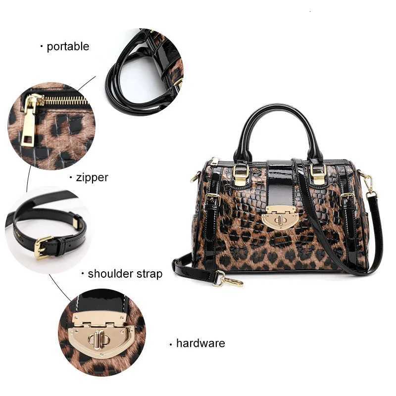 Leopard Handbag Leather Womens Bag Large Capacity Boston Bag Fashion Versatile Cowhide One Shoulder Crossbody Bag K251110