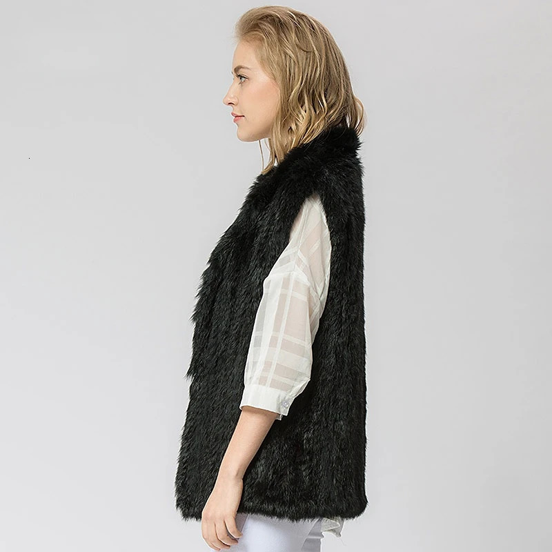 VT802 16 Colors Woman Girl Real Rabbit Fur Vest Jacket Spring Winter Warm Genuine Knit Coat Black Beige 251110