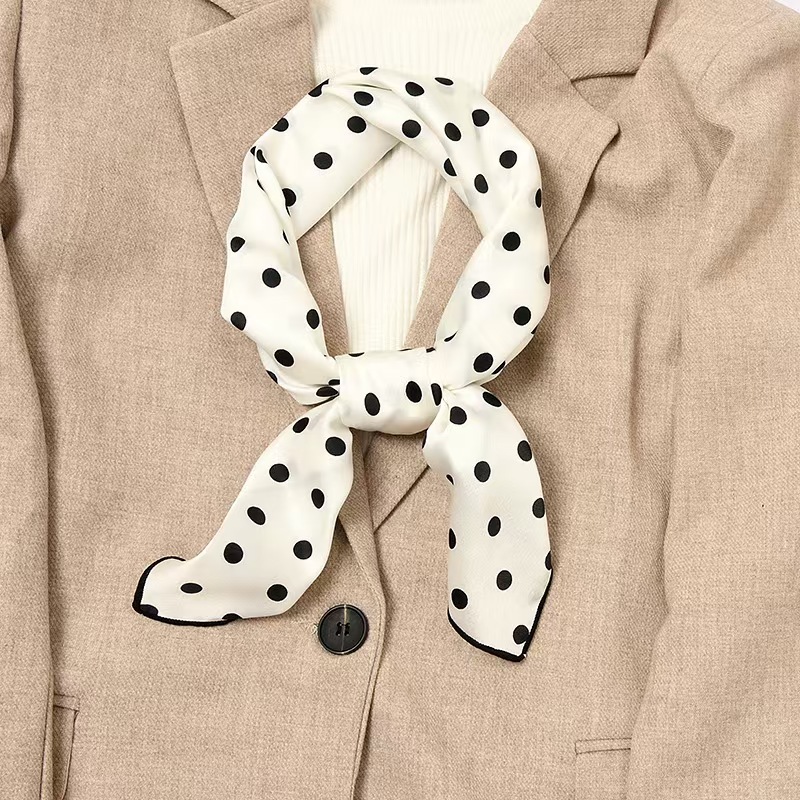 T449 retro small silk scarf for women all-match polka dot square scarf Korean decorative art scarf spring and autumn scarf