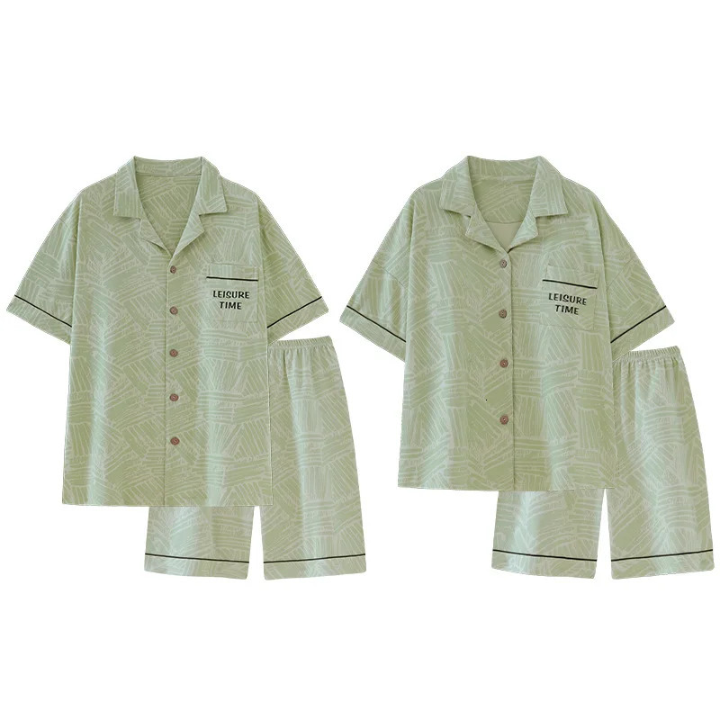 Couple cardigan wool sweater sleepwear summer womens sleepwear set with bra pad mens short sleeved sleepwear para parejas Hombre 250408