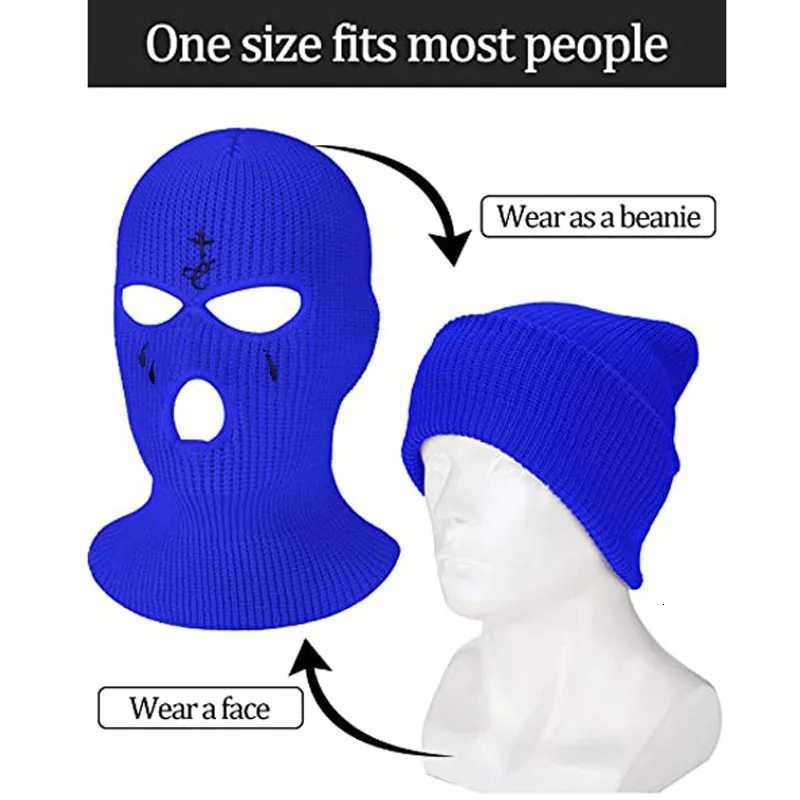 2025 Cross Embroidery Ski Mask Winter Balaclava Hat 3-Hole Knitted Full Face Cover Neck Gaiter Warm Beanie for Outdoor SportXJ251110