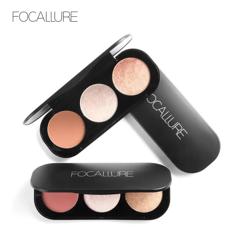 Focallure 3color powder blusher and fluorescent palette 3in1 makeup matte shimmer contour bronze 250325