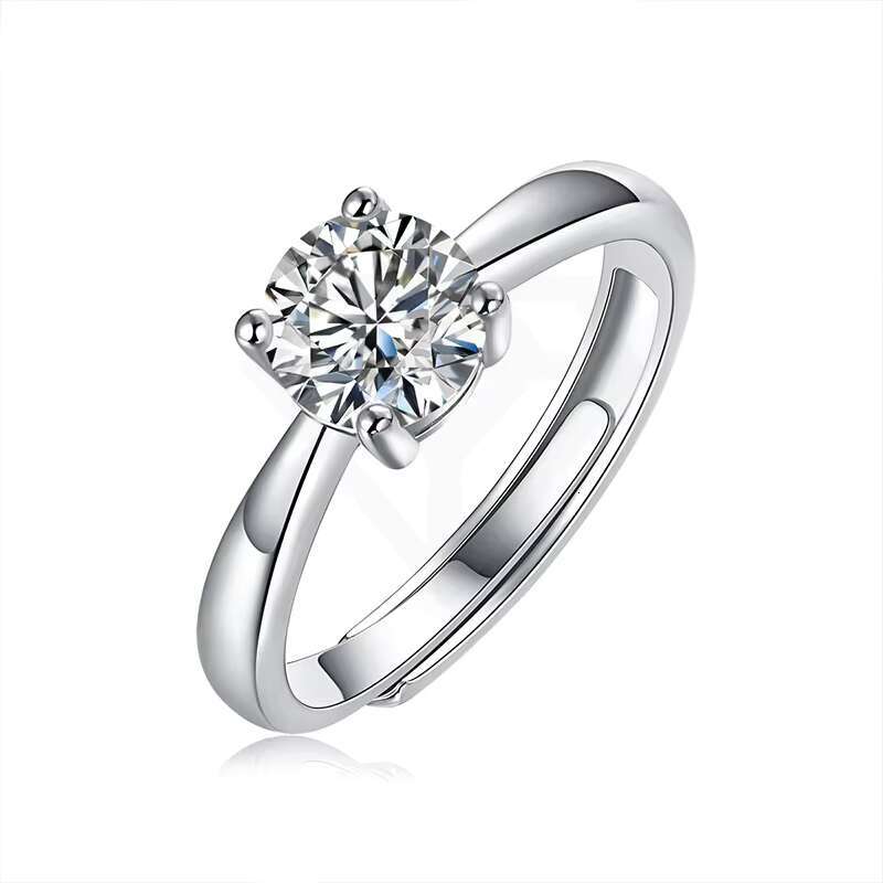 925 Sterling Silver Women Wedding Jewelry GRA 1Carat Four-claw Round Mosanite Diamond Ring