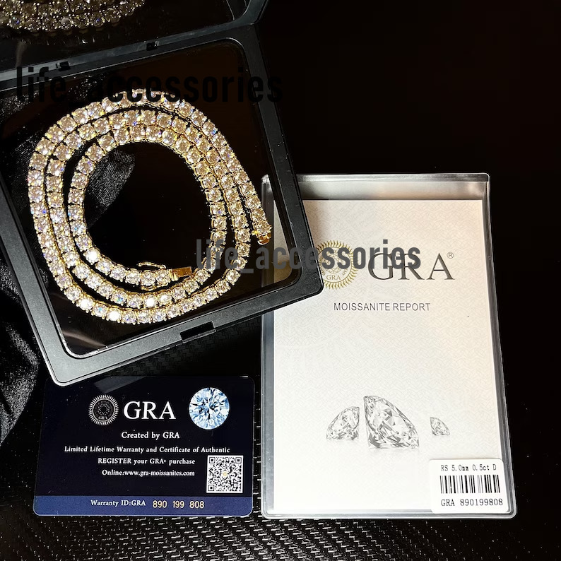 Hiphop VVS Moissanite Chain 925 Sterling Silver Sparkling 5mm Iced Out VVS Moissanite Tennis Chain