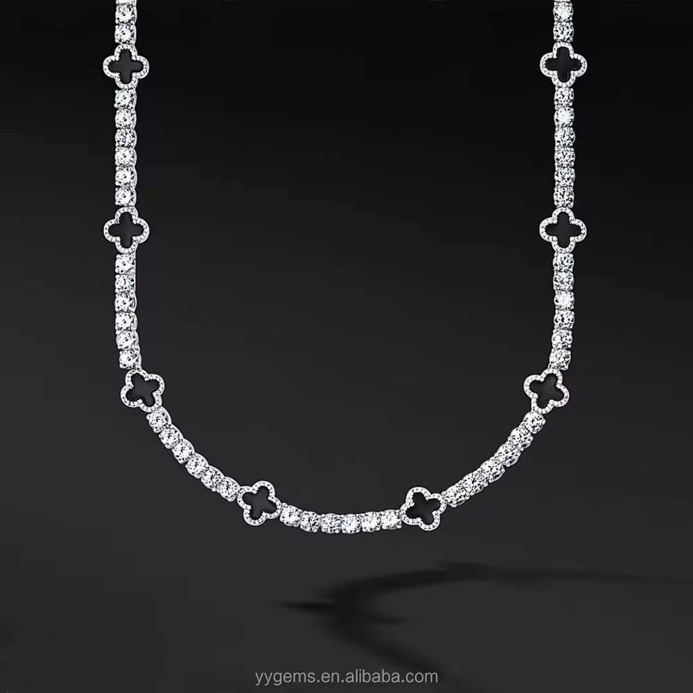 Hot Sale Clover Tennis Chain 3mm 4mm 5mm Wide 925 Sterling Silver Chain for Men Women VVS Moissanite Clover Tennis Link Chain