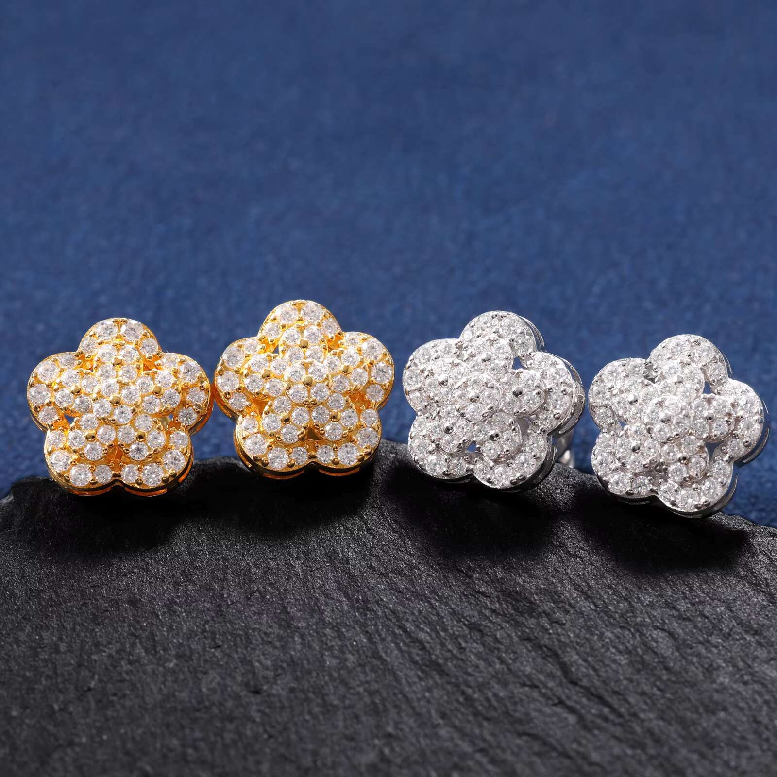 Factory Direct Drop Shipping 3 Layer Ice Out VVS Moissanite S925 Silver Lotus Stud Earrings Holiday Wedding Gifts for Men Women
