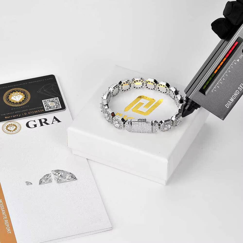 Iced Out Moissanite Cuban Chain Diamond New Arrival Sinocre Hip Hop Trendy Infinity Bracelet Set