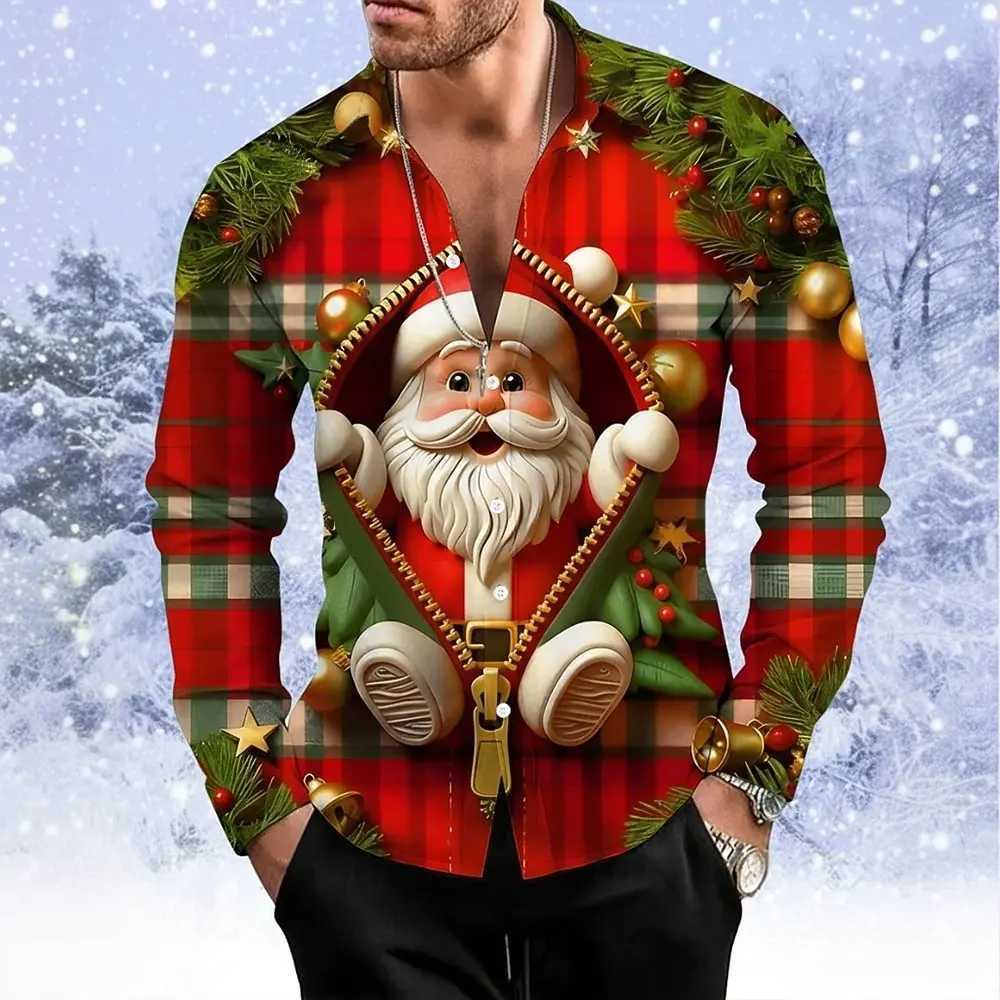 Christmas Mens Santa Claus Dragon funny christmas Shirt Button Up Shirt Long Sleeve Funny Christmas Gifts Holiday Spring Fall K251110
