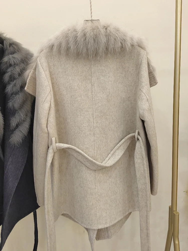 Autumn Winter Real Fox Fur Coat Ladies Outwear Women Female Cashmere Natural Wool Jacket Woolen y 251110