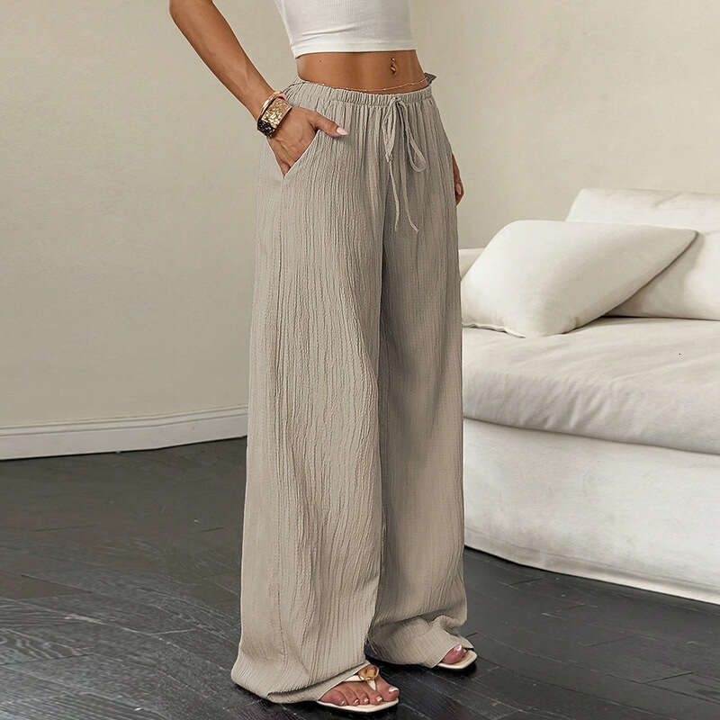 Cross-Border Wish Amazon Foreign Trade European and American Style Casual 2025 Autumn New Solid Color Straight Long Pants Women's Fashion