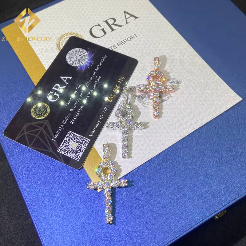 New Products Ice Out Moissanite VVS Cross Pendant Flower Shape 925 Sterling Silver Pendant Pass Diamond Tester Hip Hop Style GRA