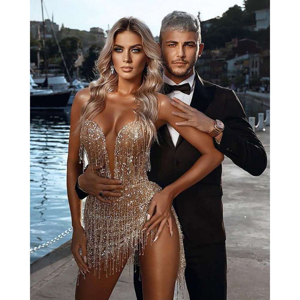 2025 Autumn New Fashion Women's Clothing Independent Station SEXY DRESSES FOR WOMEN Sequin Tassel V-neck Night club maxi dress Gown