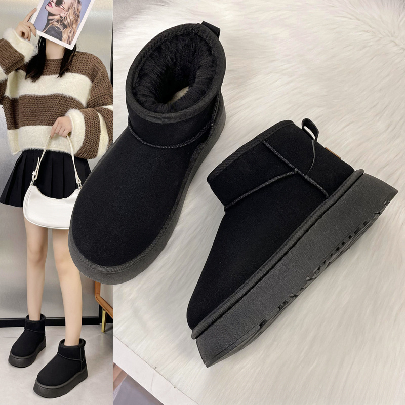 New designer snow boots with winter wool lining, thick short boots for warmth, outdoor cotton shoes, anti slip and height increasing woolen leather sh